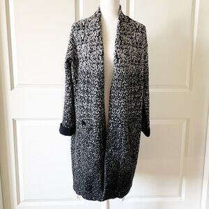 Athleta Wythe Wool Cashmere Black White Open Front Sweater Cardigan Size Medium